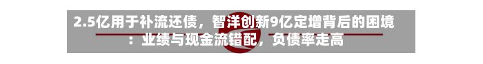 2.5亿用于补流还债	，智洋创新9亿定增背后的困境：业绩与现金流错配，负债率走高-第1张图片